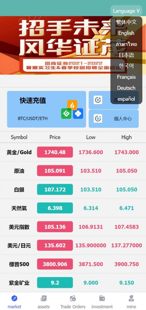 全新优化版八国语言微盘系统/外汇微交易系统/投资理财源码