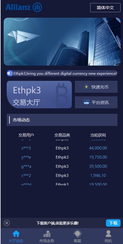 28二开微交易系统/虚拟币跟单系统/多语言USDT充值